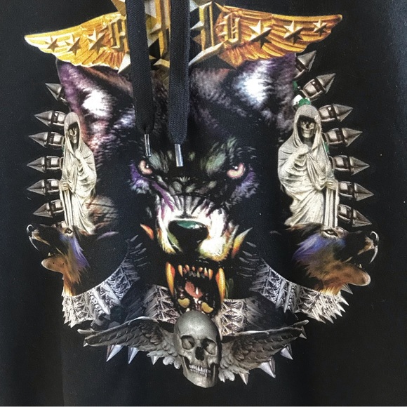 Musium Div black unisex scull wolf graphic hoodie size approx XS - Picture 2 of 14